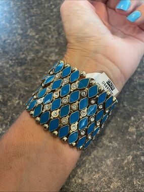 Cache Blue and Gold Crystal Stretch Bracelet